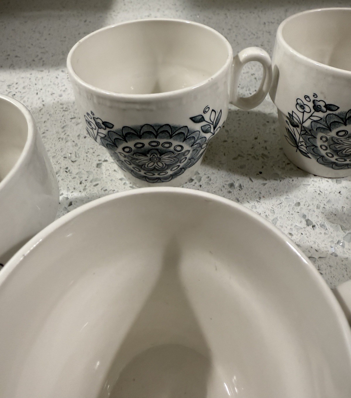 Parker Brothers Ltd Offbeat Blue White Royal Tudor Tea Cups Stackable Set Of 6
