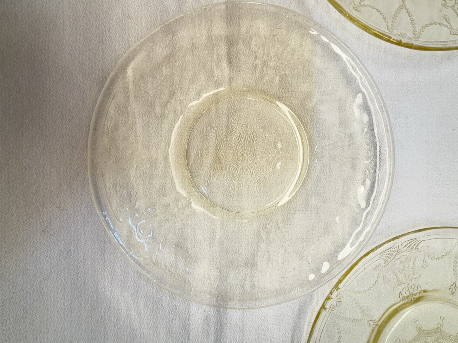 VTG Anchor Hocking Yellow Depression Glass Cameo Ballerina 6″ Saucer Set of 3