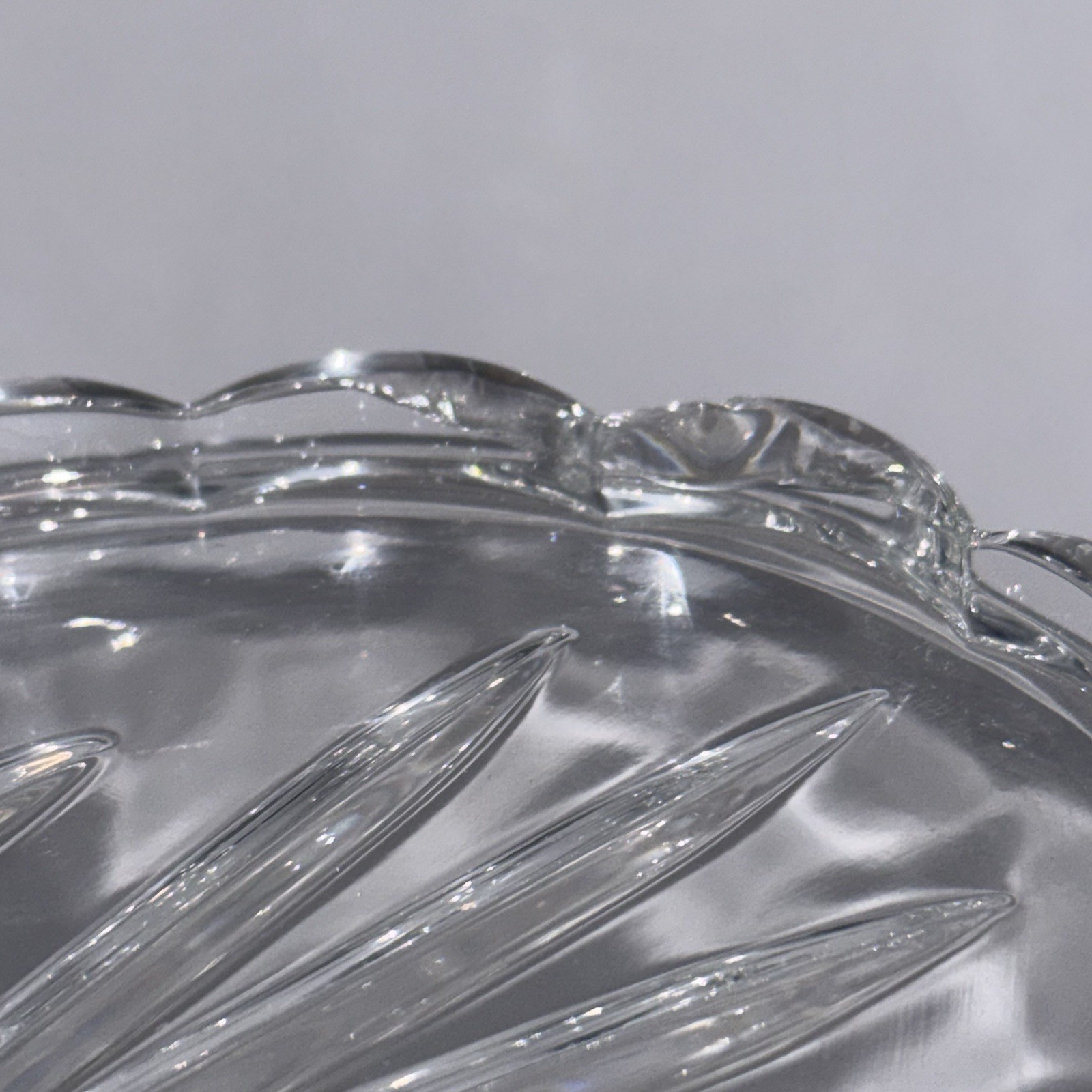 VTG Heavy Crystal Hand Cut Bohemian Scalloped Condiment Dish Ashtray Small 8 in