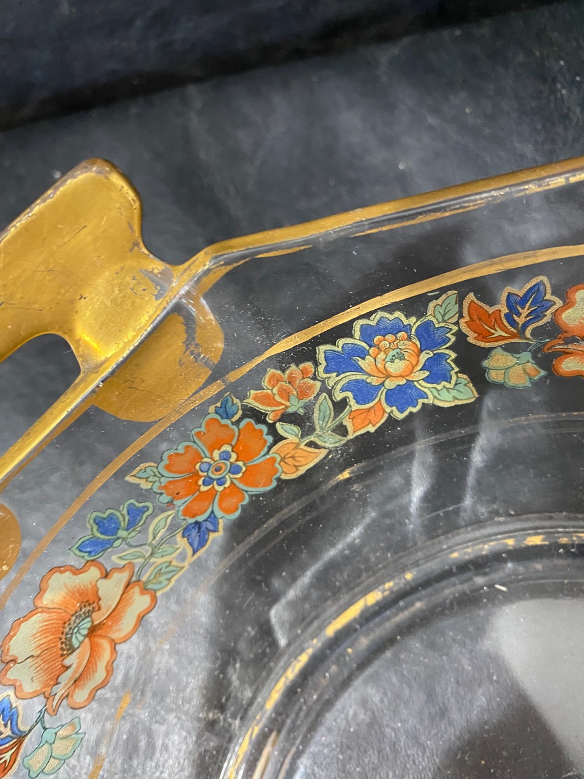 1940s serving bowl & cake plate floral pattern gold trim