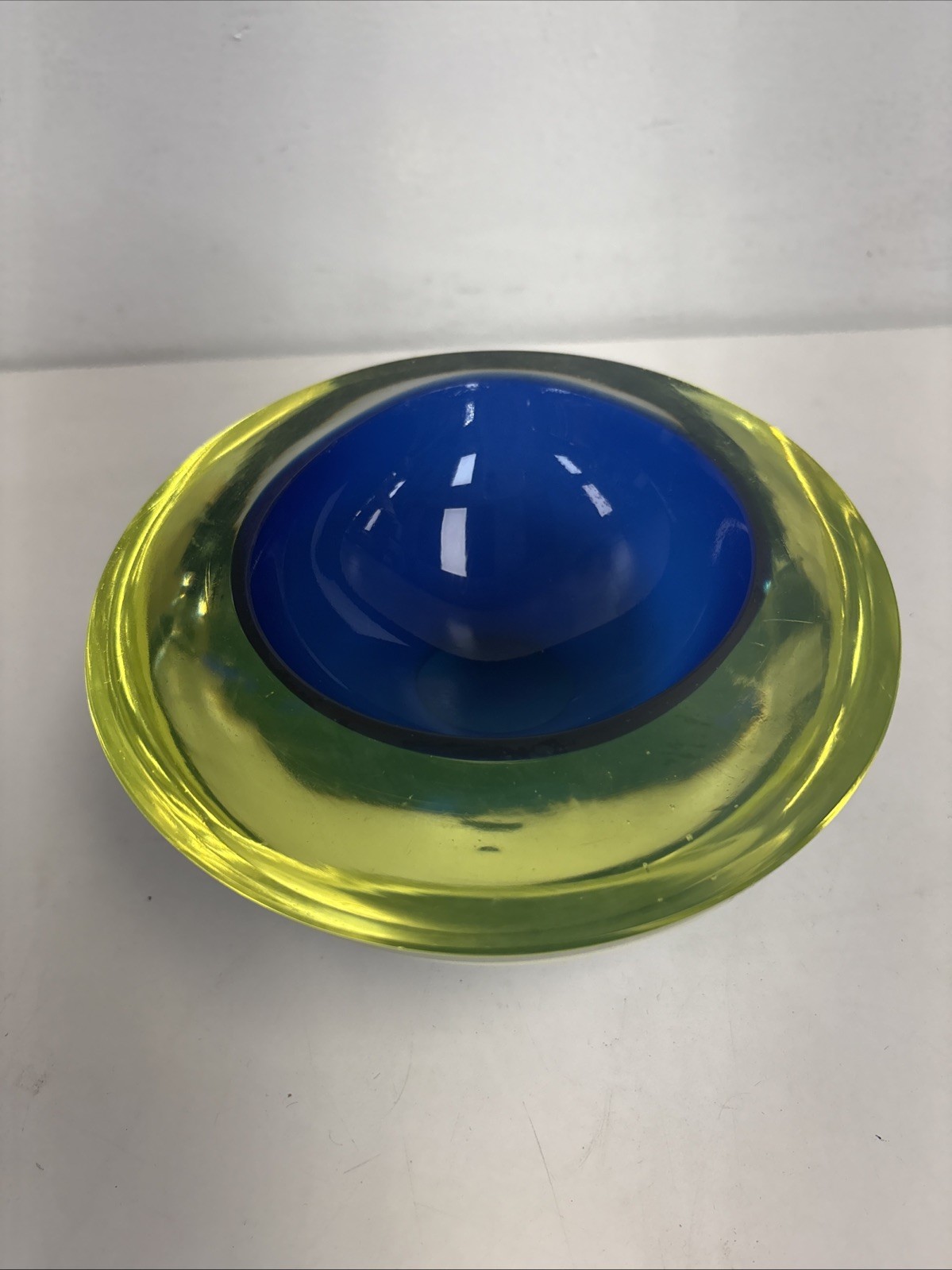 Cenedese Cobalt Blue and Yellow Sommerso Geode Murano Glass Bowl
