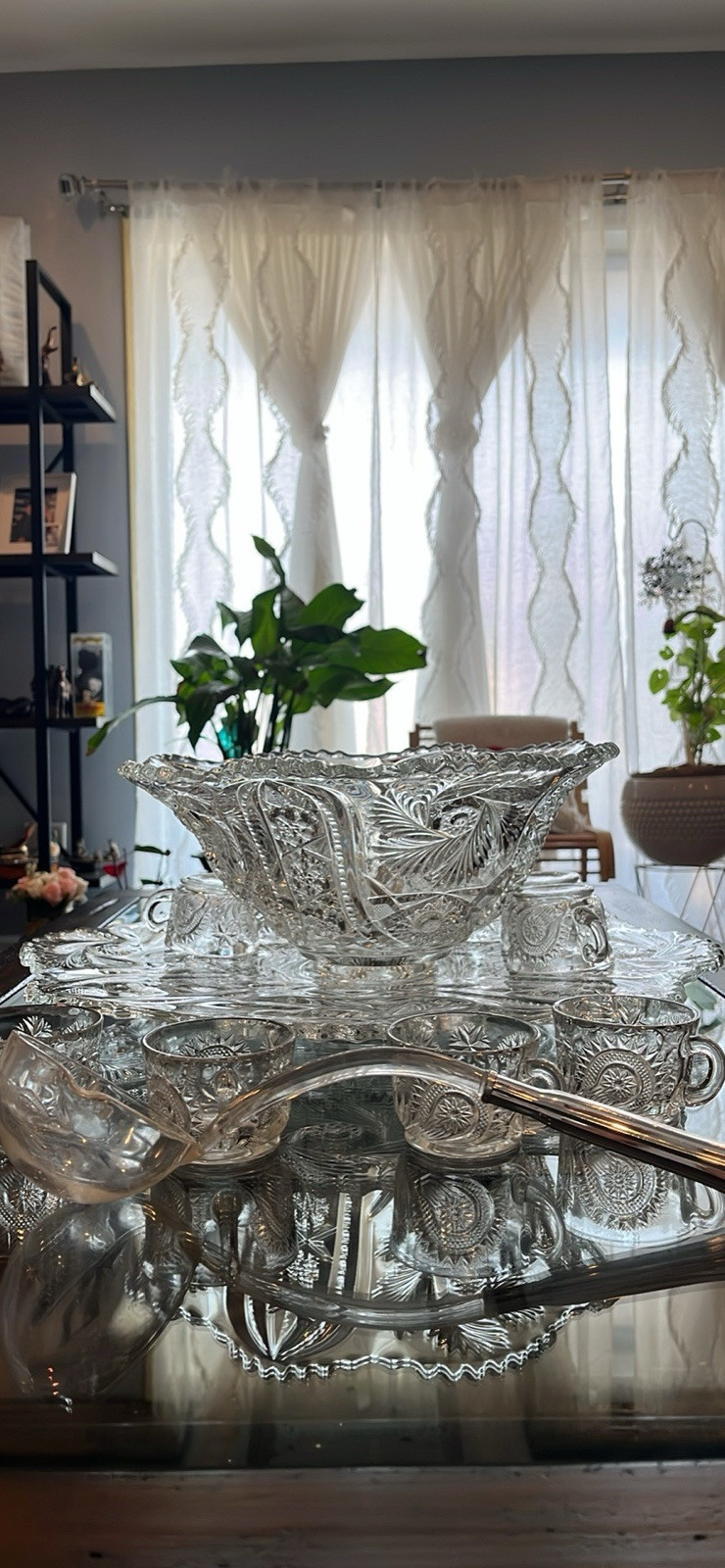 L. E. Smith Glass Galaxy Vintage Fifteen Piece Punch Bowl Set