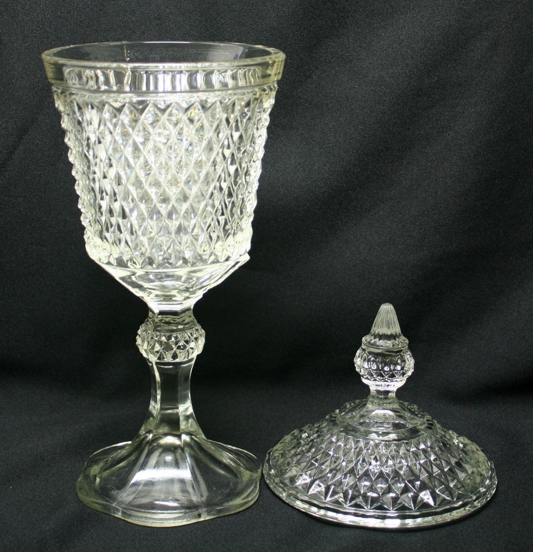 Vintage Indiana Glass Diamond Point Clear Apothecary Jar In Superb Condition
