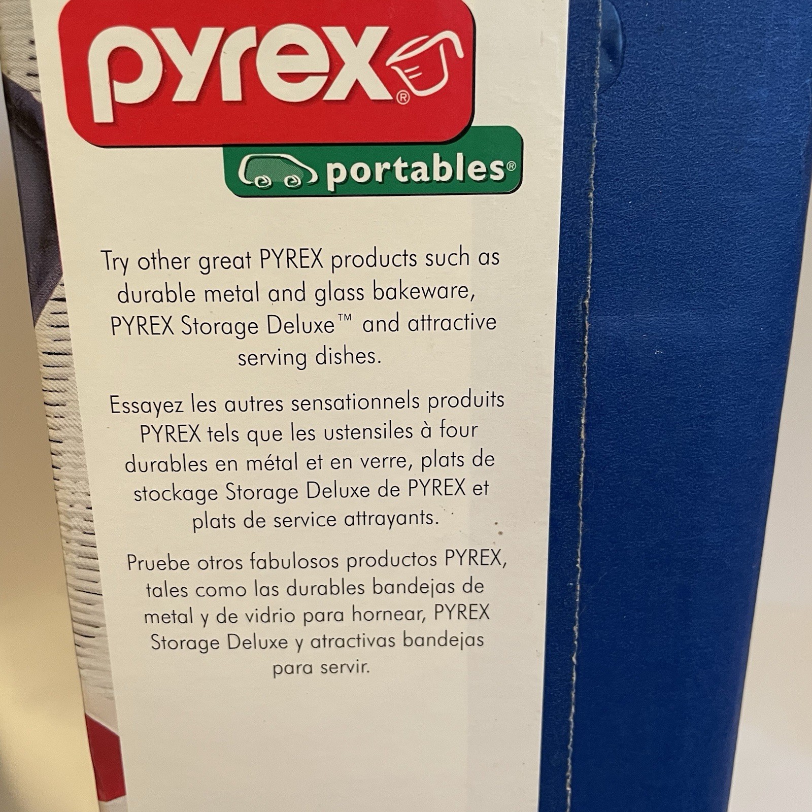 Vintage Pyrex Portables 7 Piece 9in x 13 Blue w Hot Pack Basket Utensils Lid Bag