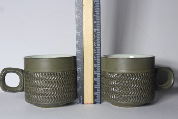 Vintage Denby Camelot Dark Green Chevron Mugs Set Of 3 Made in England