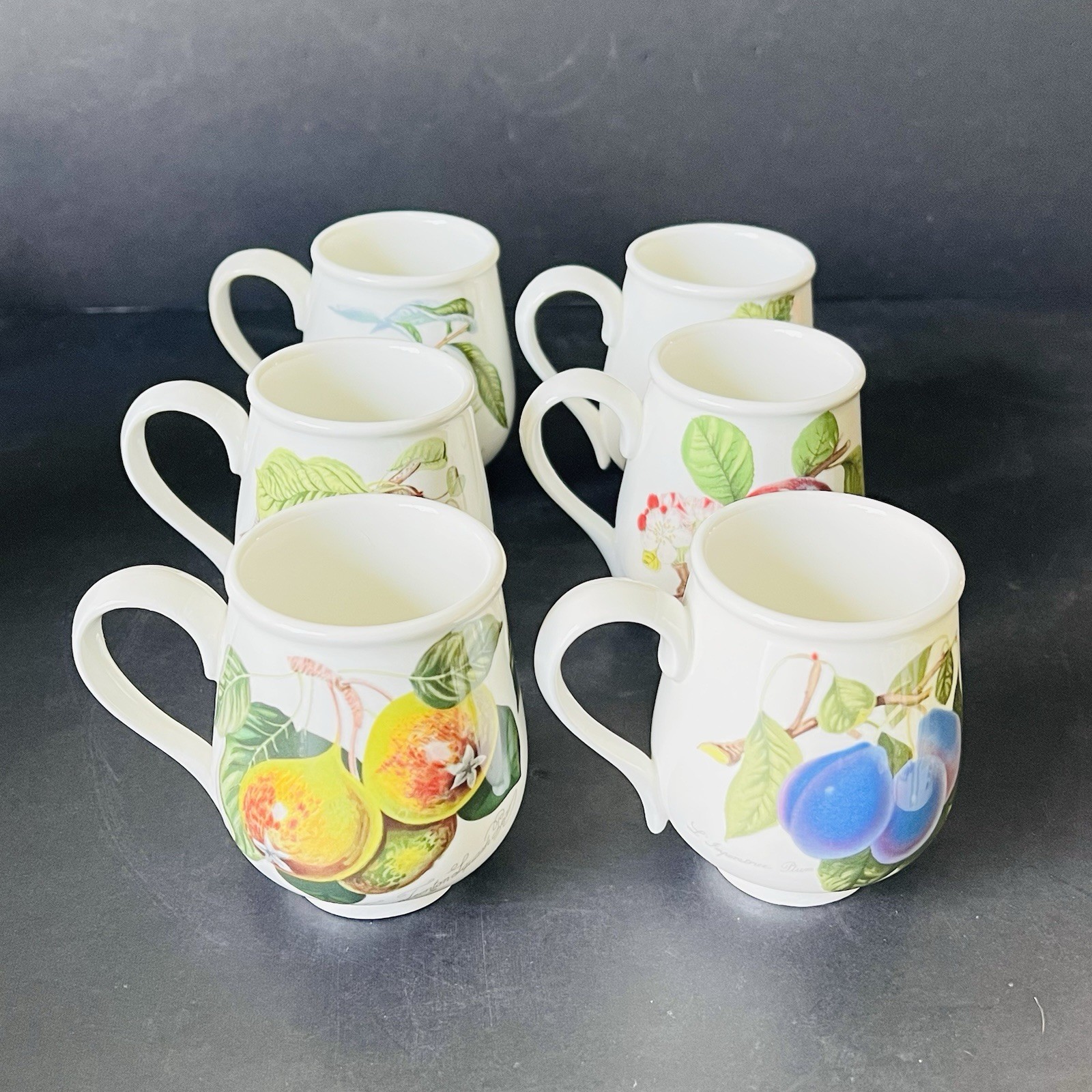 VTG Portmeirion Pomona Set Of 6 Small Fruit Cups Mugs Porcelain Made in England