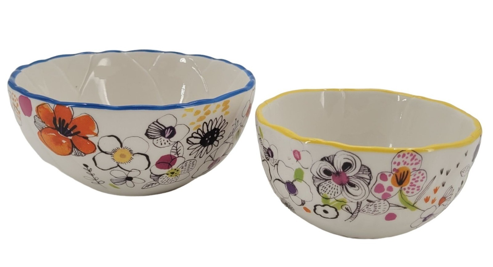 Tag bowls with colorful flowers, butterfly and bee set of 2