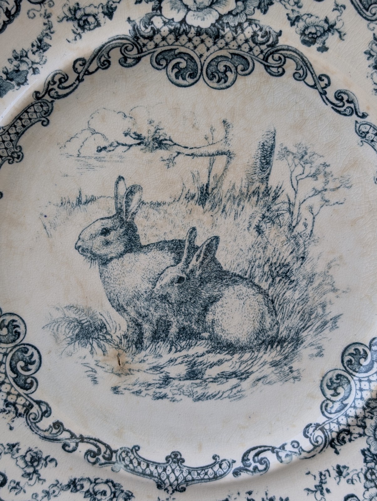 RARE ANTIQUE BISHOP STONIER RABBIT PLATE TRANSFERWARE LINCOLN BISTO ENGLAND 1895