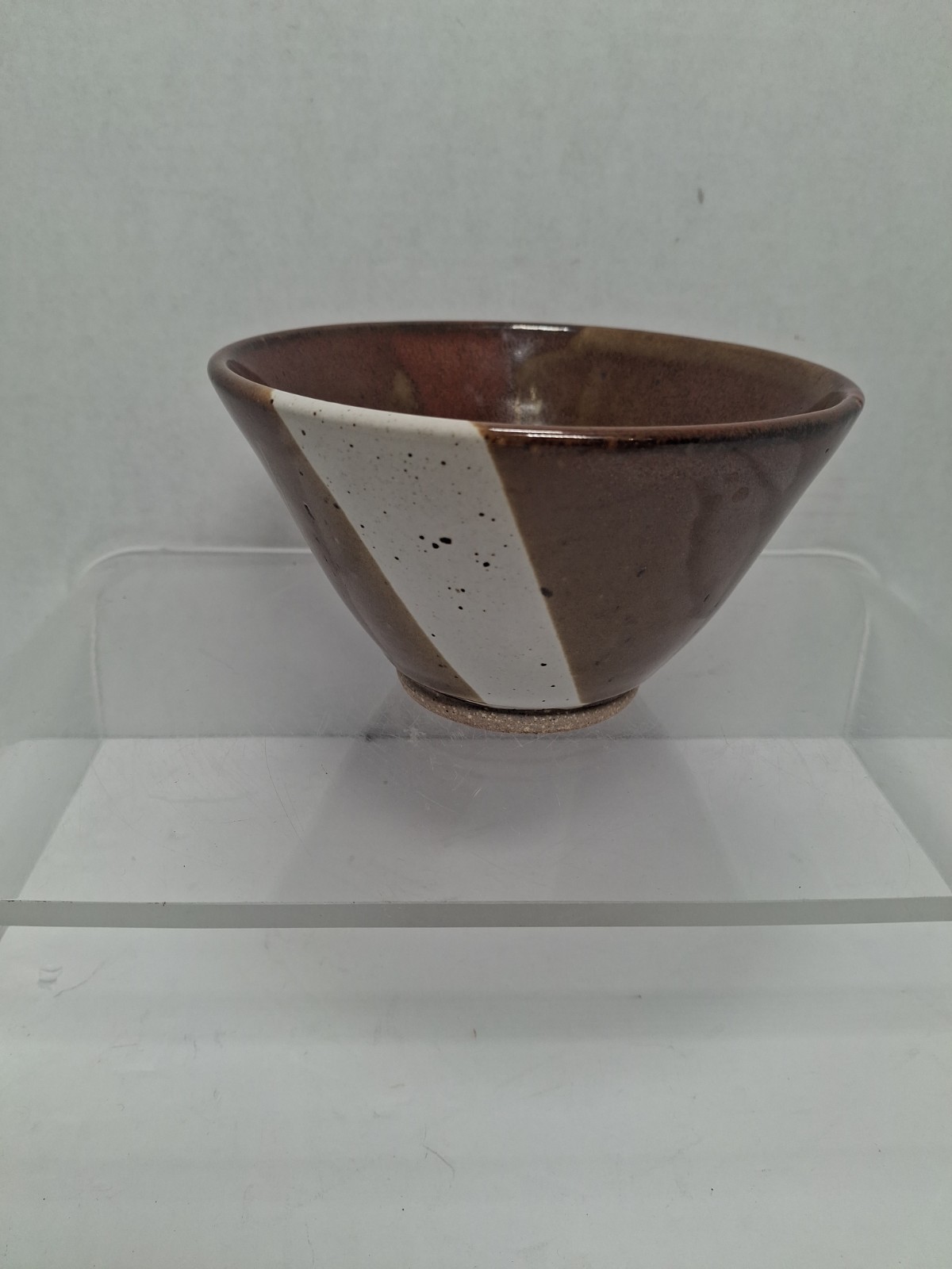 Vintage Signed Studio Art Pottery Bowl Mid Century Brown White Asymmetrical…