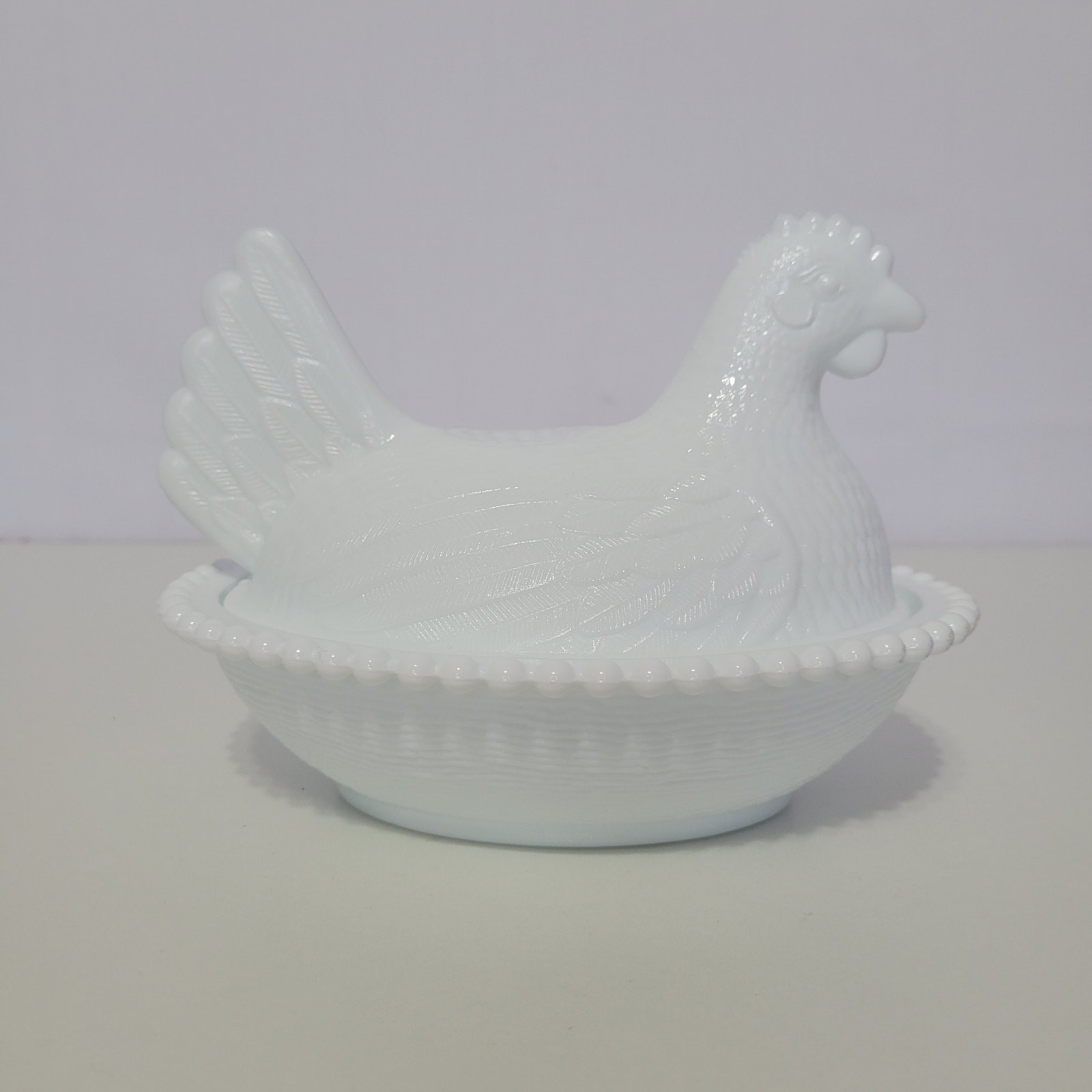 Vintage Indiana Milk Glass Hen Chicken on Nest Candy Dish White