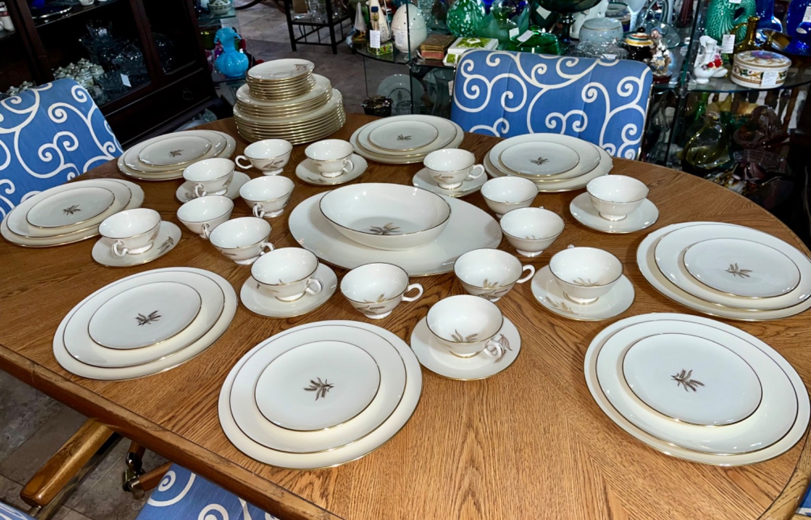 VTG 70 Pcs Wheat by Lenox MCM Ivory Porcelain Dinnerware Platter 24k Gold R 442