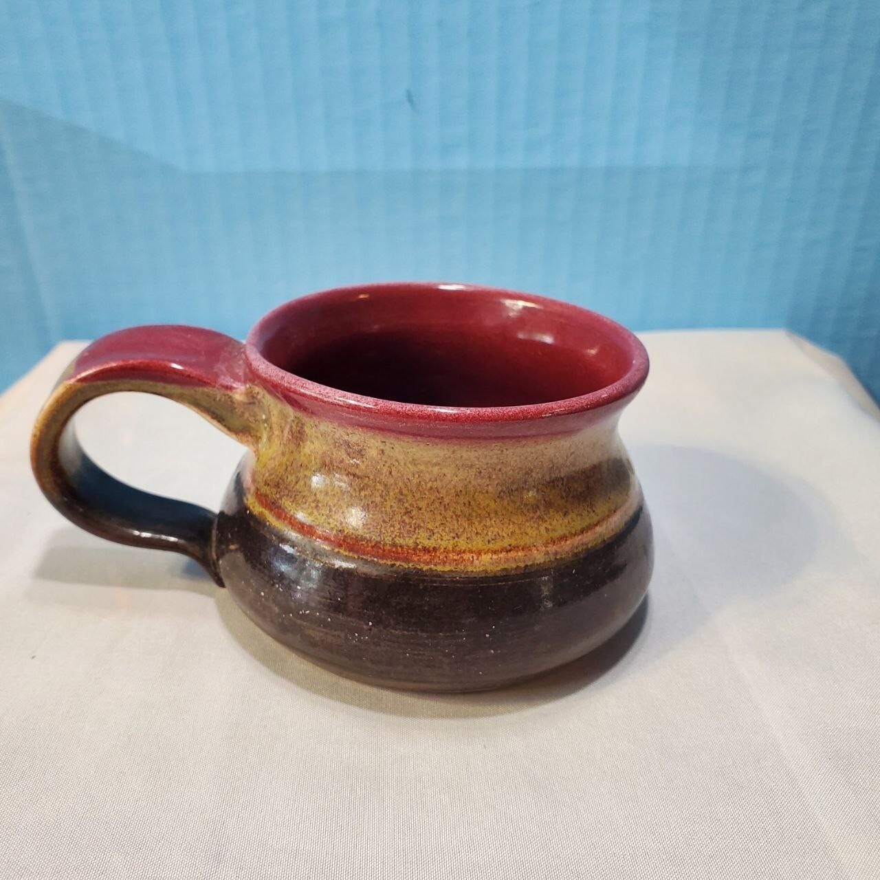 Art Pottery Small Cup Brown Burgundy Glaze Signed Stoneware Charlie Imbaden