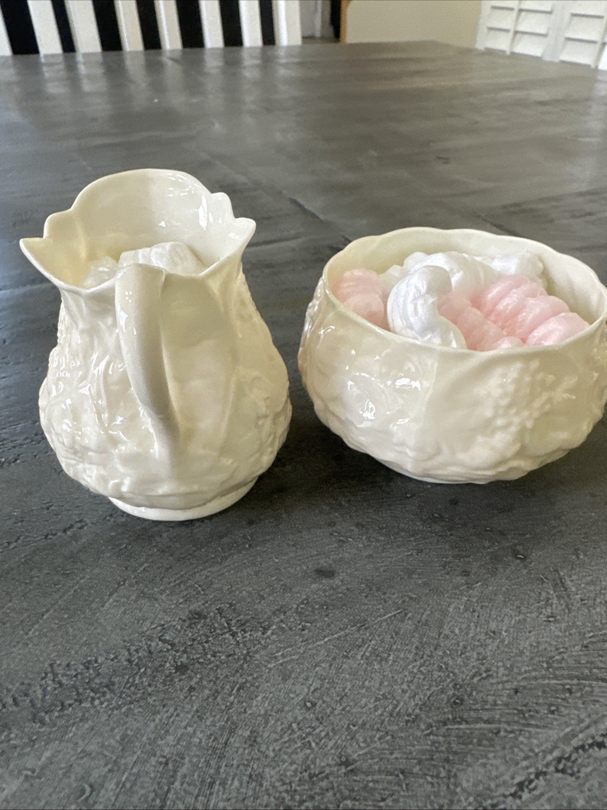 VTG Delicate Belleek Irish China SERENITY Floral Open Sugar and Creamer Set