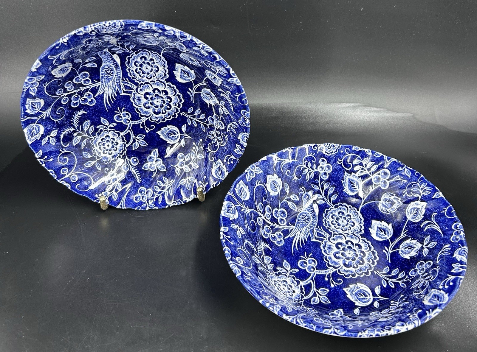 Pair Royal Wessex Small 6.25″ Dessert/Fruit Bowls NANKIN BLUE Bird Flower