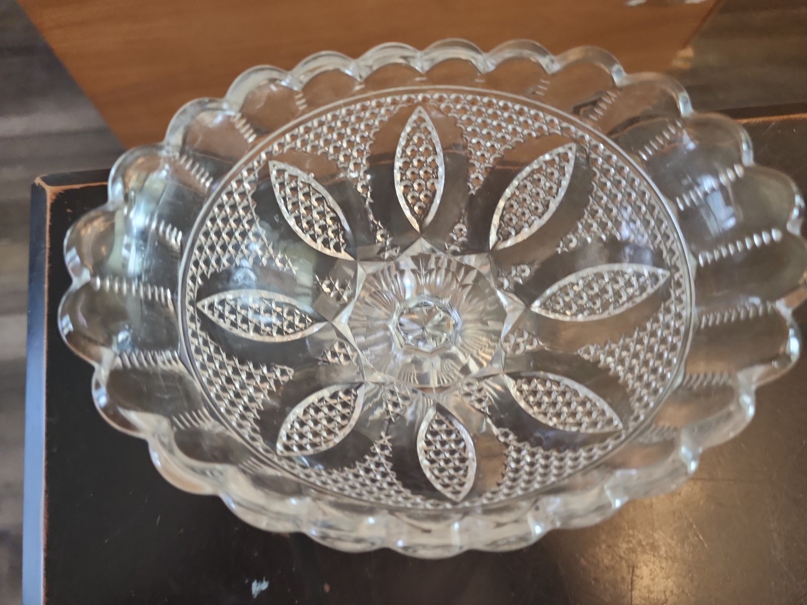 Antique EAPG Westmoreland Manganese Glass High Hob Clear Oval Compote Dish Bowl