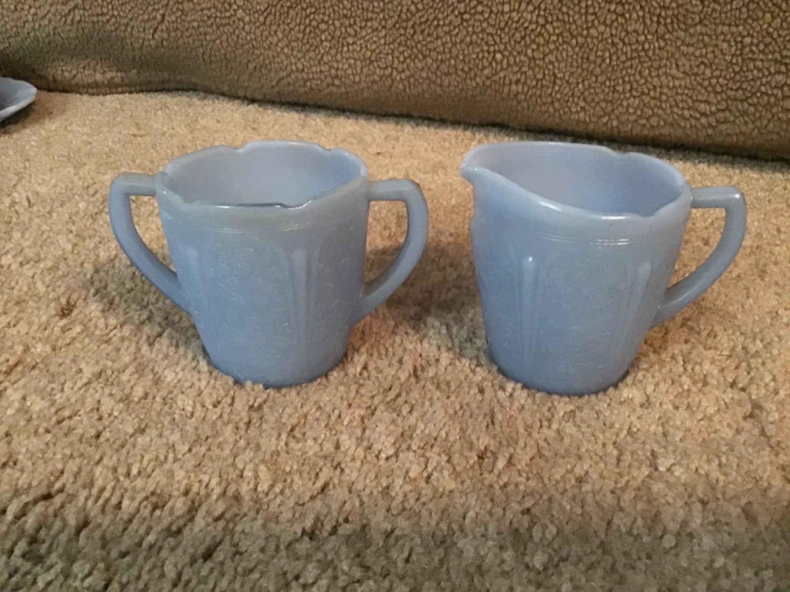 Vintage Jeannette Glass CHERRY BLOSSOM DELPHITE BLUE 14 PC CHILD’S DINNER SET