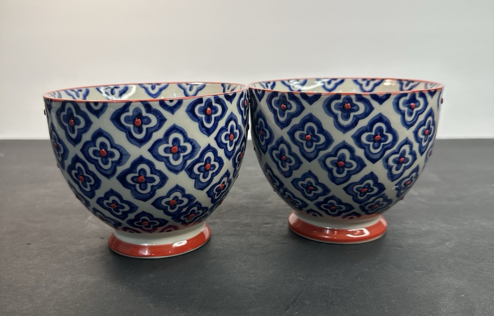 Yokohama Studio Hand Painted Raised Dot Floral Ceramic Mug Set 2 Japan Beautiful