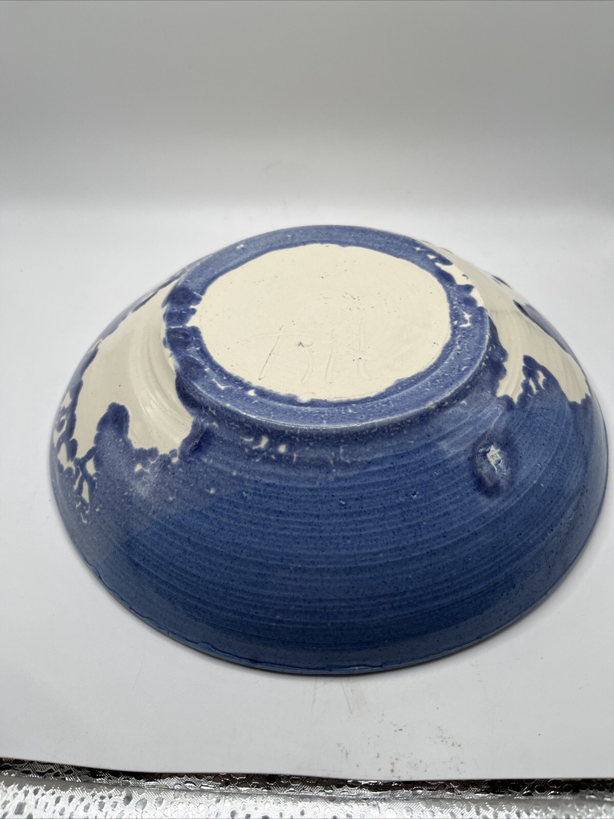 Hand Thrown Pottery Dish Blue And White Signed