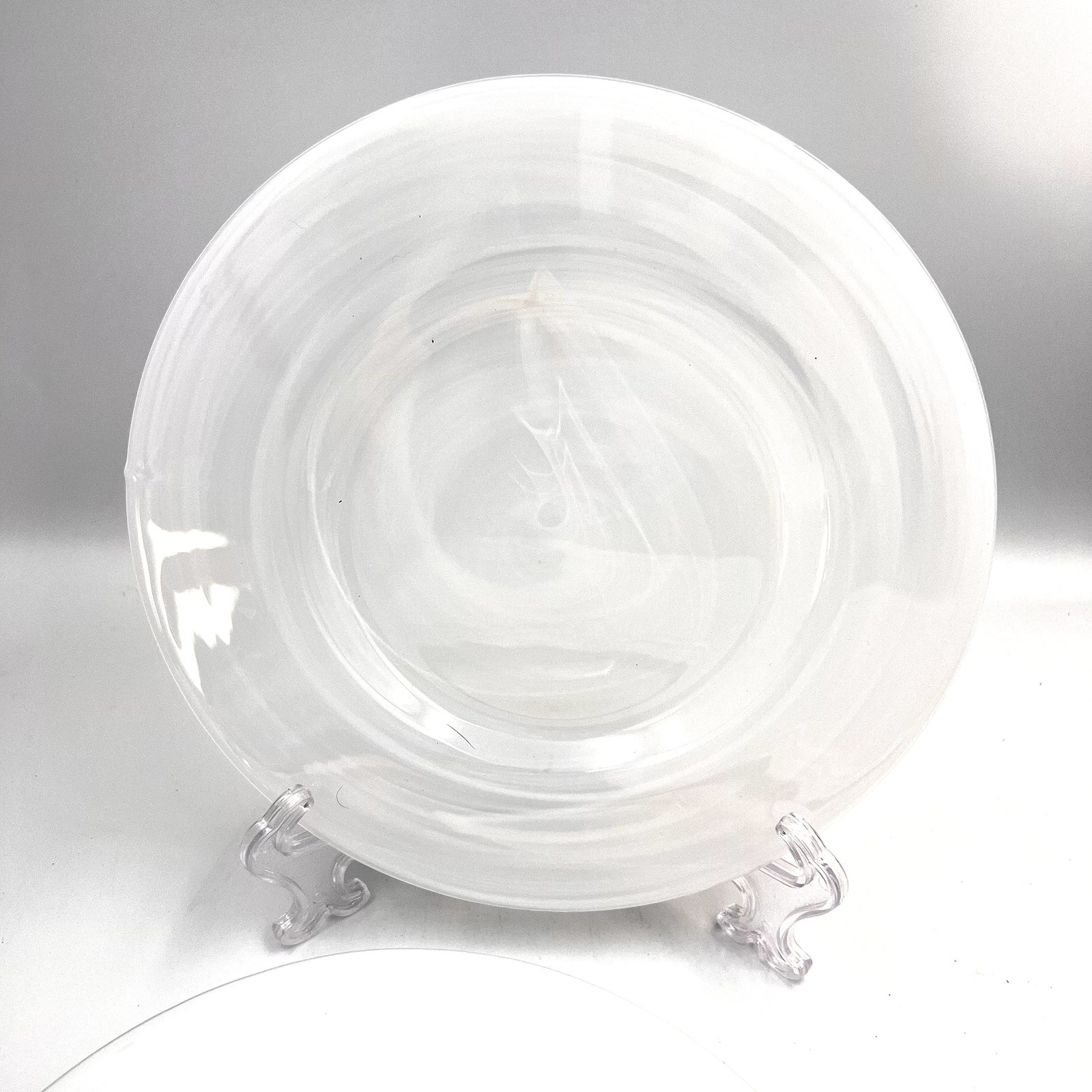 Set of 4 Alabaster White Swirl Glass Salad Dessert Plates 8 3/4 inches