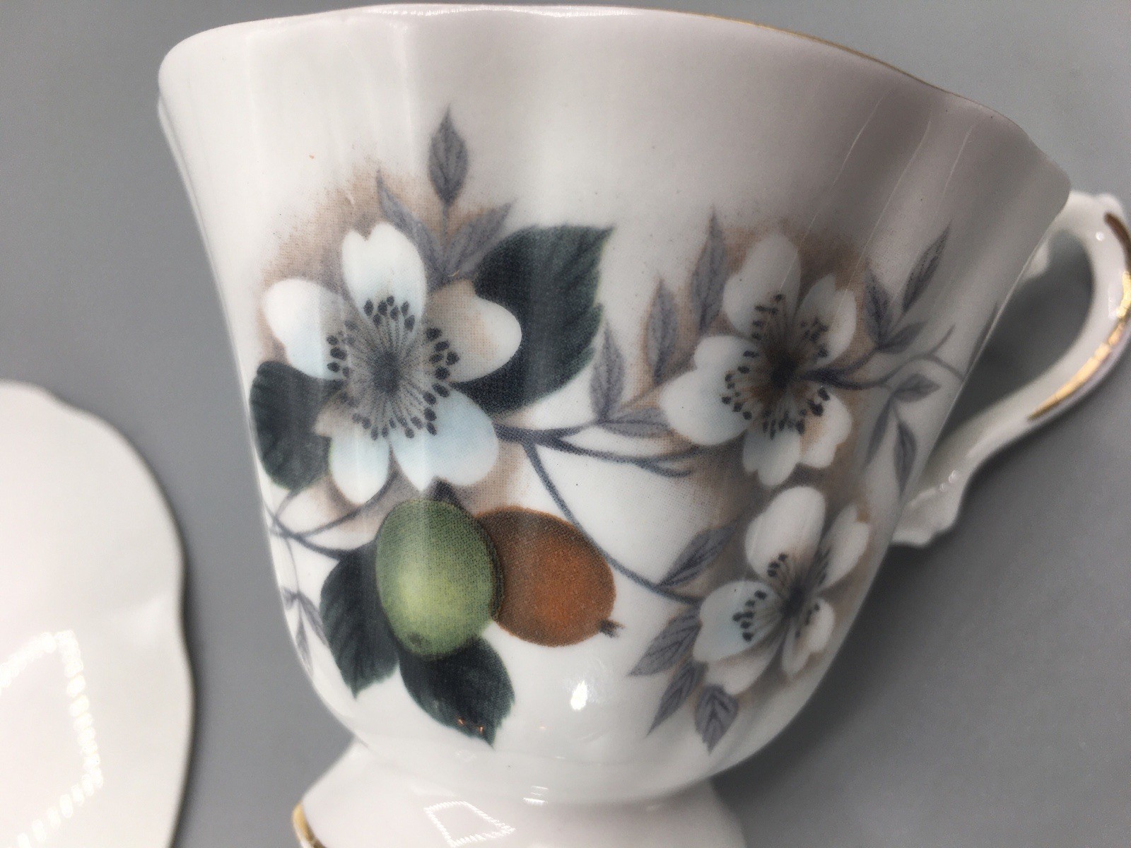 Wildflower Royal Dover Bone China White Floral Teacup & Saucer Vintage England