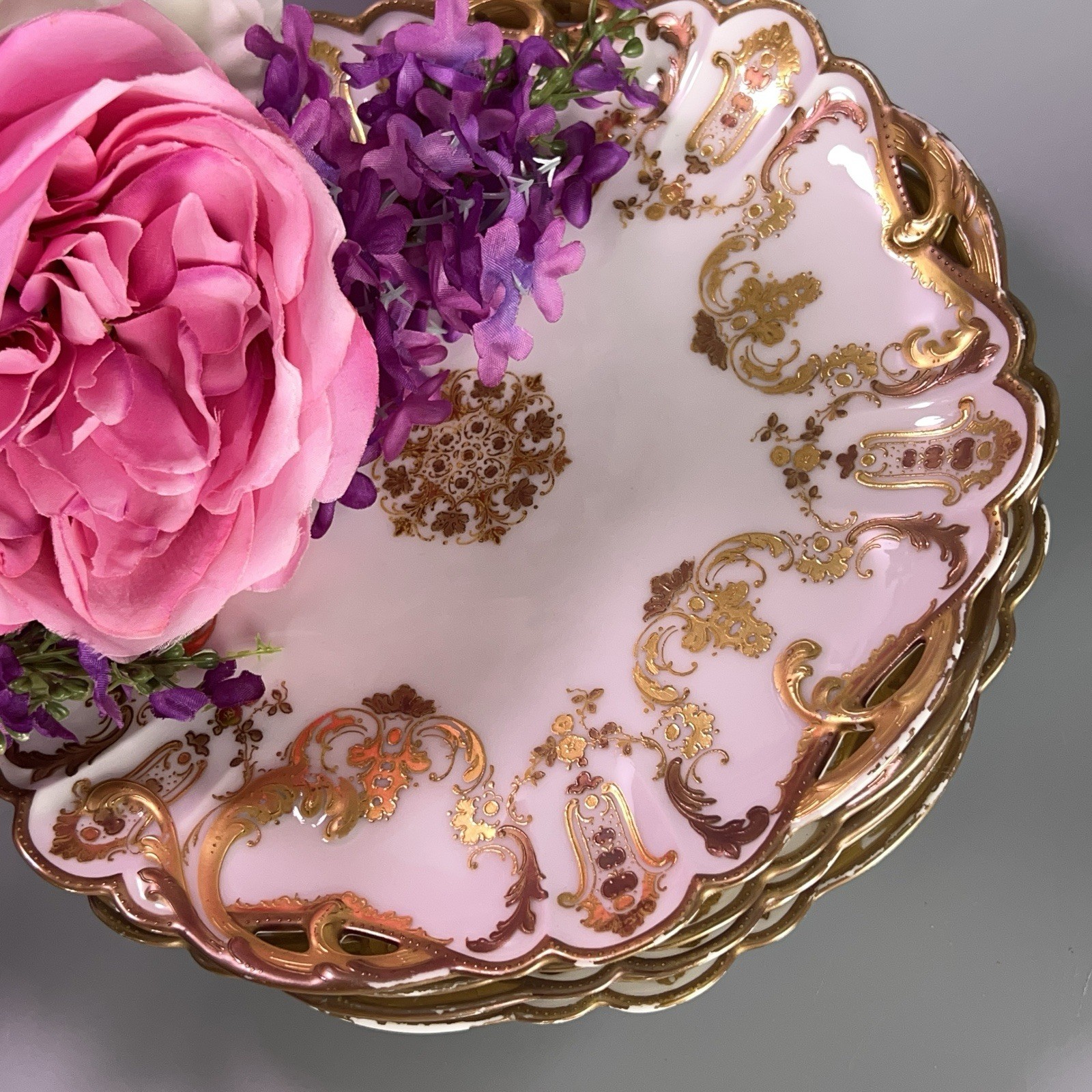 Antique Haviland Co Limoges luncheon plates Rinceaux Blank Raised Gilt 9” France
