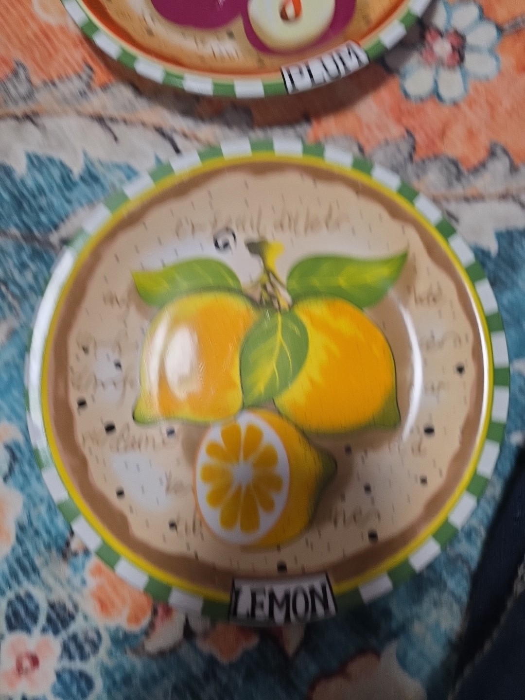Set of 4 Salad/Dessert Plates 8″ Market Graphics,APPLE, LEMON, PEAR and PLUM