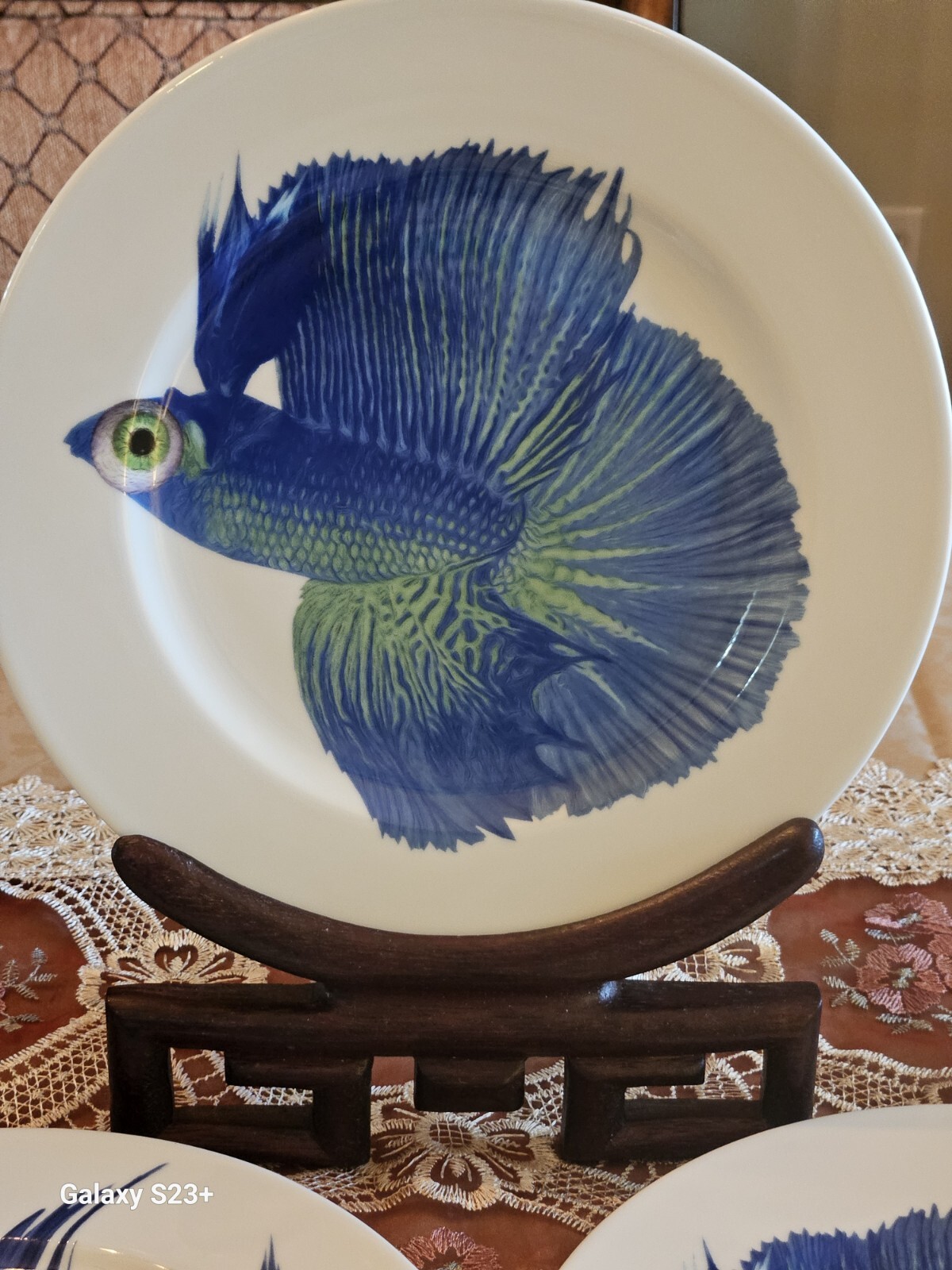 4xSwedish Ikea Blue Beta Fish Plates 9.75″ Porcelain Made In Poland Unused