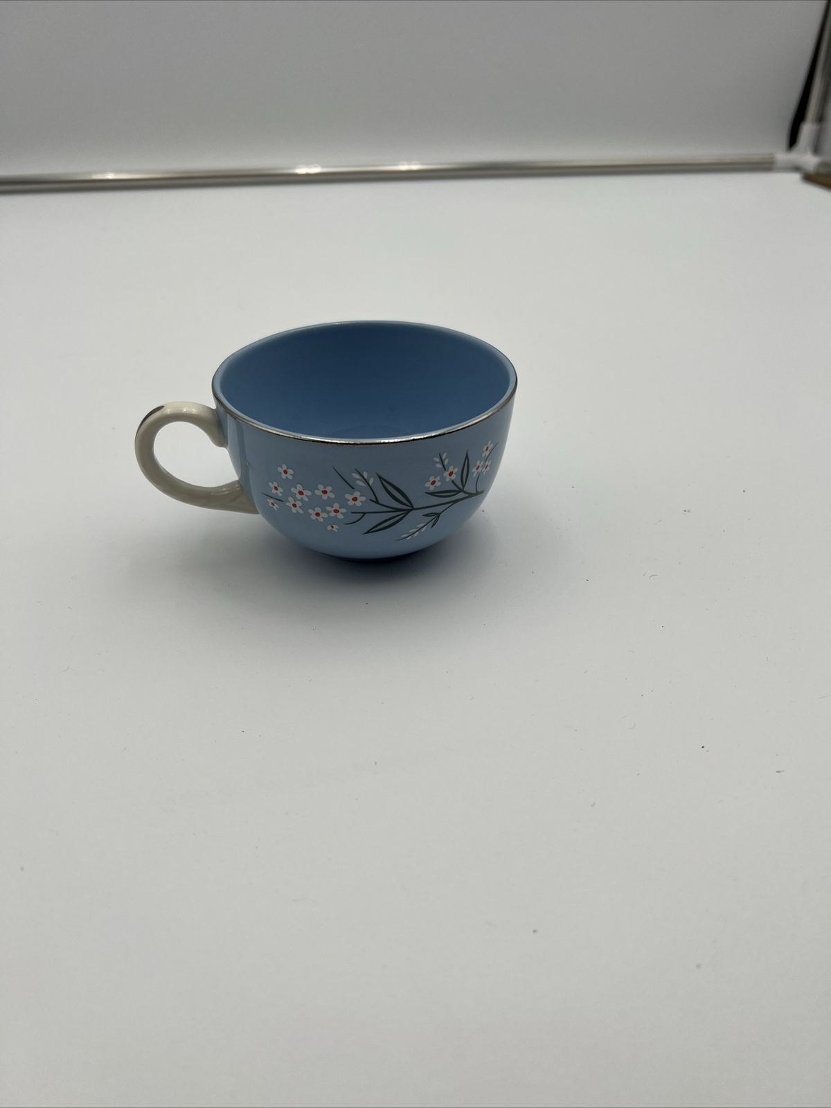 Vtg Homer Laughlin Kraft Blue White Floral Platinum Trim ~ Tea Cup ~ USA