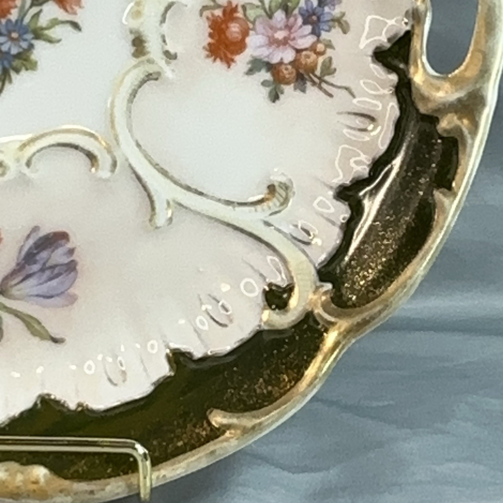 Antique Victorian Handled Cake Plate Pattern 930 Forest Green Stipple Gilt 10.5″