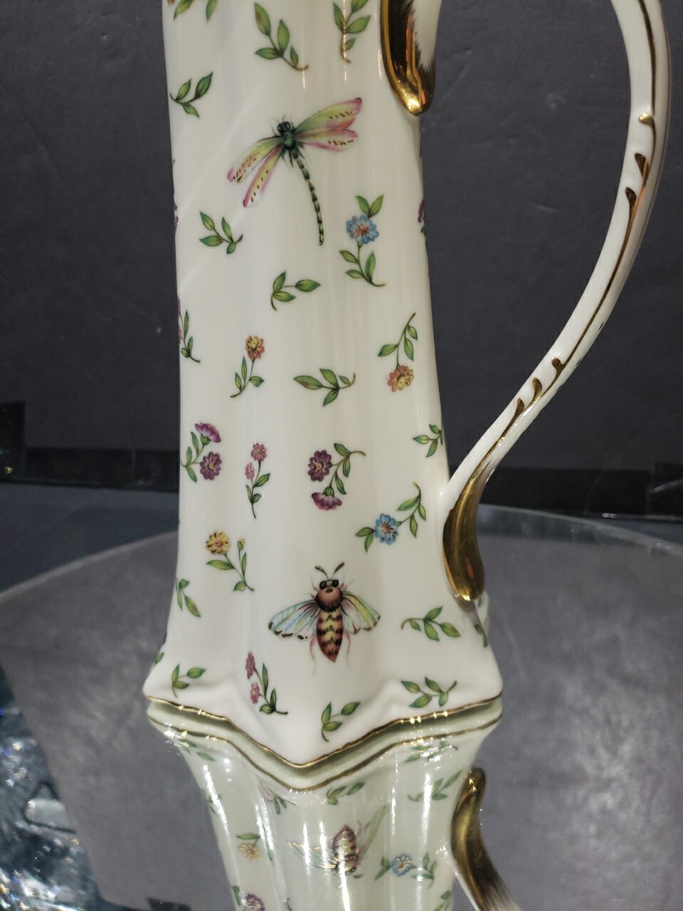 10-1/4″ Beverage Pitcher “Morning Meadows” BURTON & BURTON Butterfly flower bee