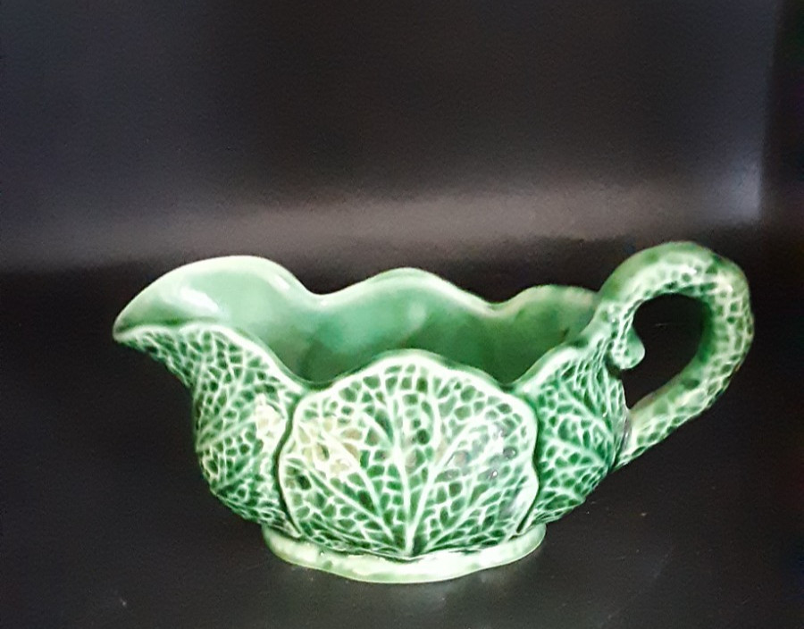 Vintage Shorter & Son Majolica Cabbage Leaf Sauce Boat England