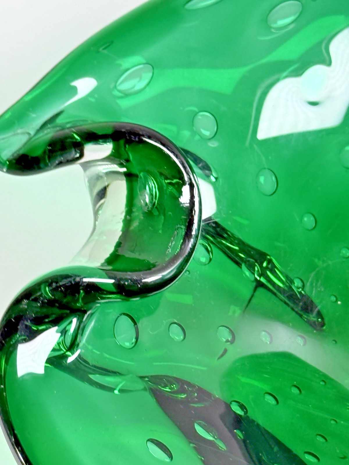Hand Blown Controlled Bubble Dark Green Thick Glass Decor Bowl