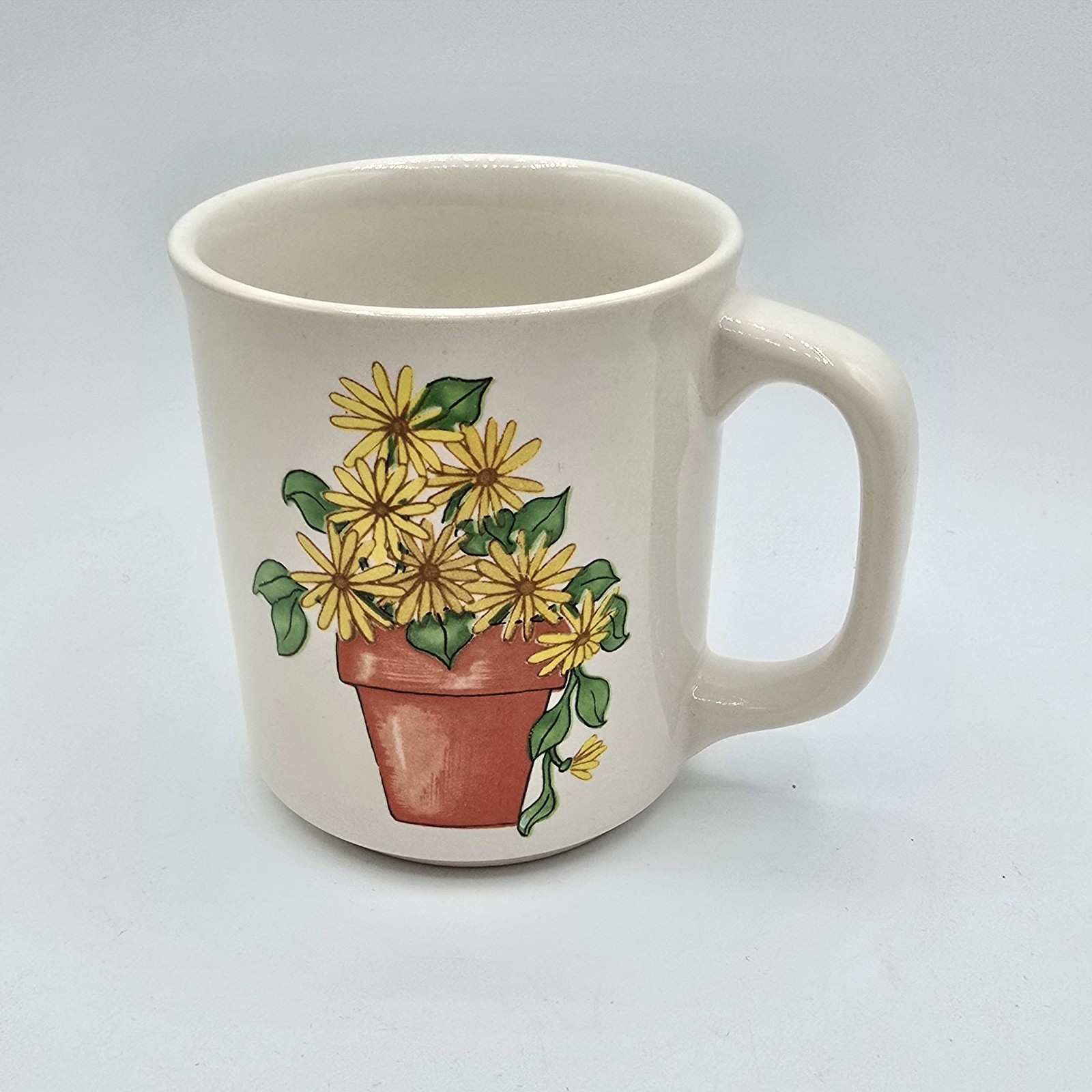Yellow Daisy Garden Planter Coffee Cup Mug Vtg 1985 H.O.L. Botanical Floral