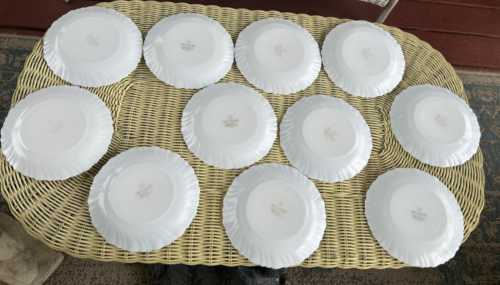 Set Of 4 11 Honorine By Arcopal France Salad Plates 7.25” Blue & White Vintage