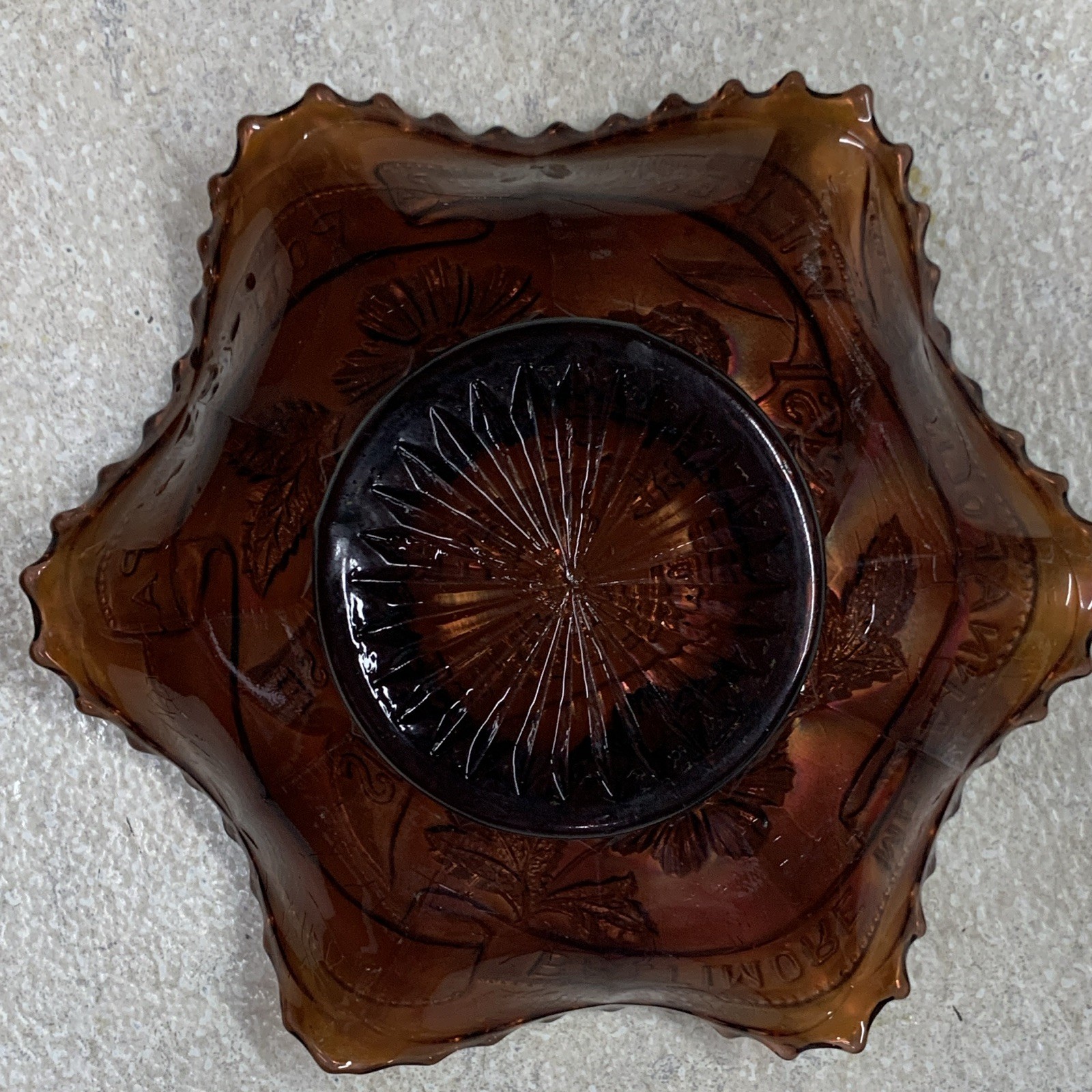 Carnival Glass Scalloped Advertising Bowl Isaac Benesch Sons 6”amethyst