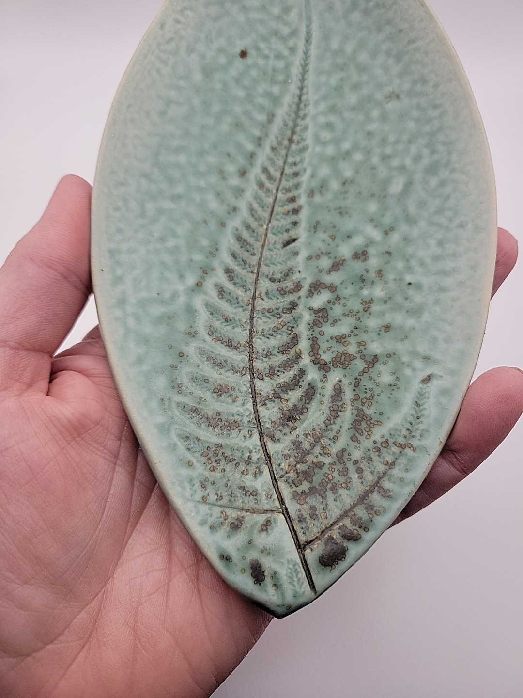 Vintage Fern Stem Trinket Dish Handmade Studio Pottery Nature Botanical Unique