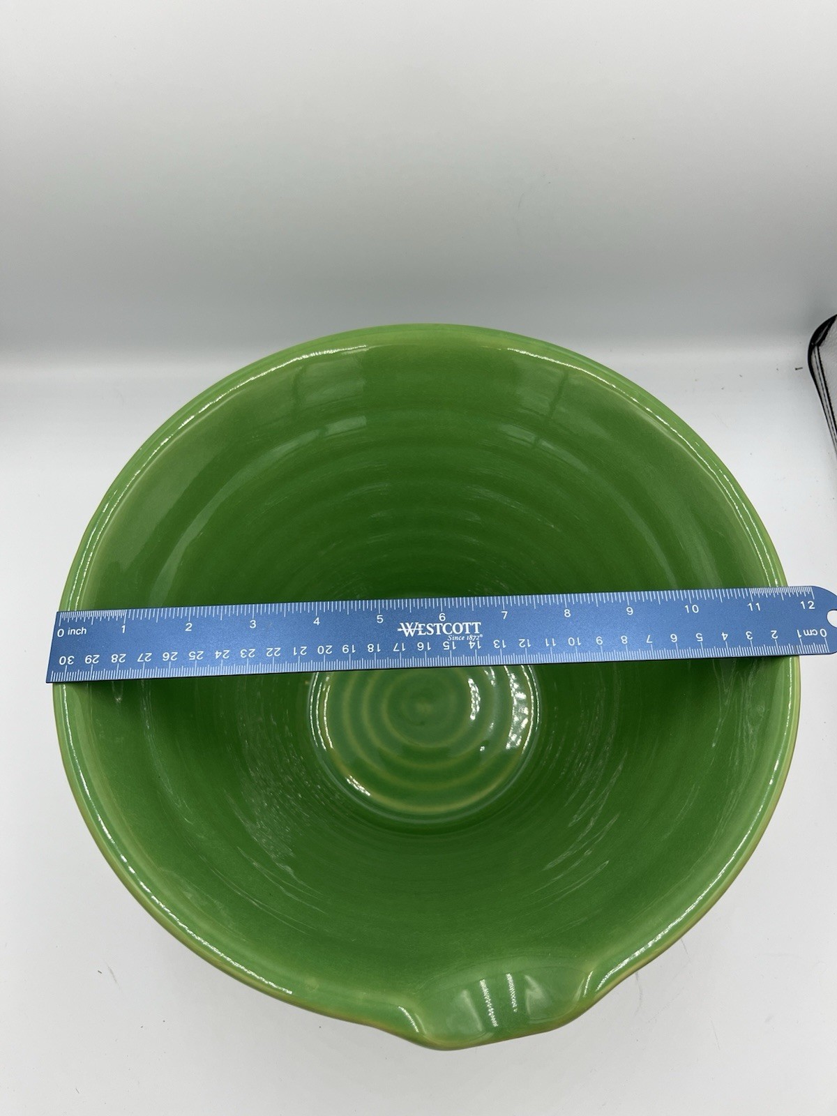 Vintage Over And Back Yellow Ware Bowl Green 11 3/4 Inches Large Batter Bowl