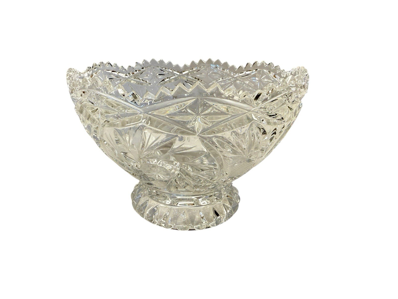Vtg Lausitzer 24% Lead Crystal Pedestal Bowl Pinwheel Star Of David Hobstar 6″