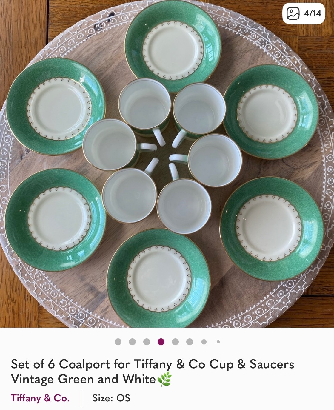 Rare Vintage Tiffany & Co Coalport Cup & Saucers Green and White
