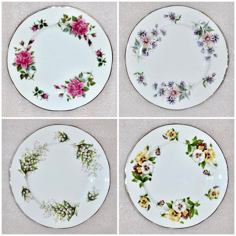 St. George (England) Lot of 4 Floral Salad Plate Set, 8-¼” Scalloped Bone China
