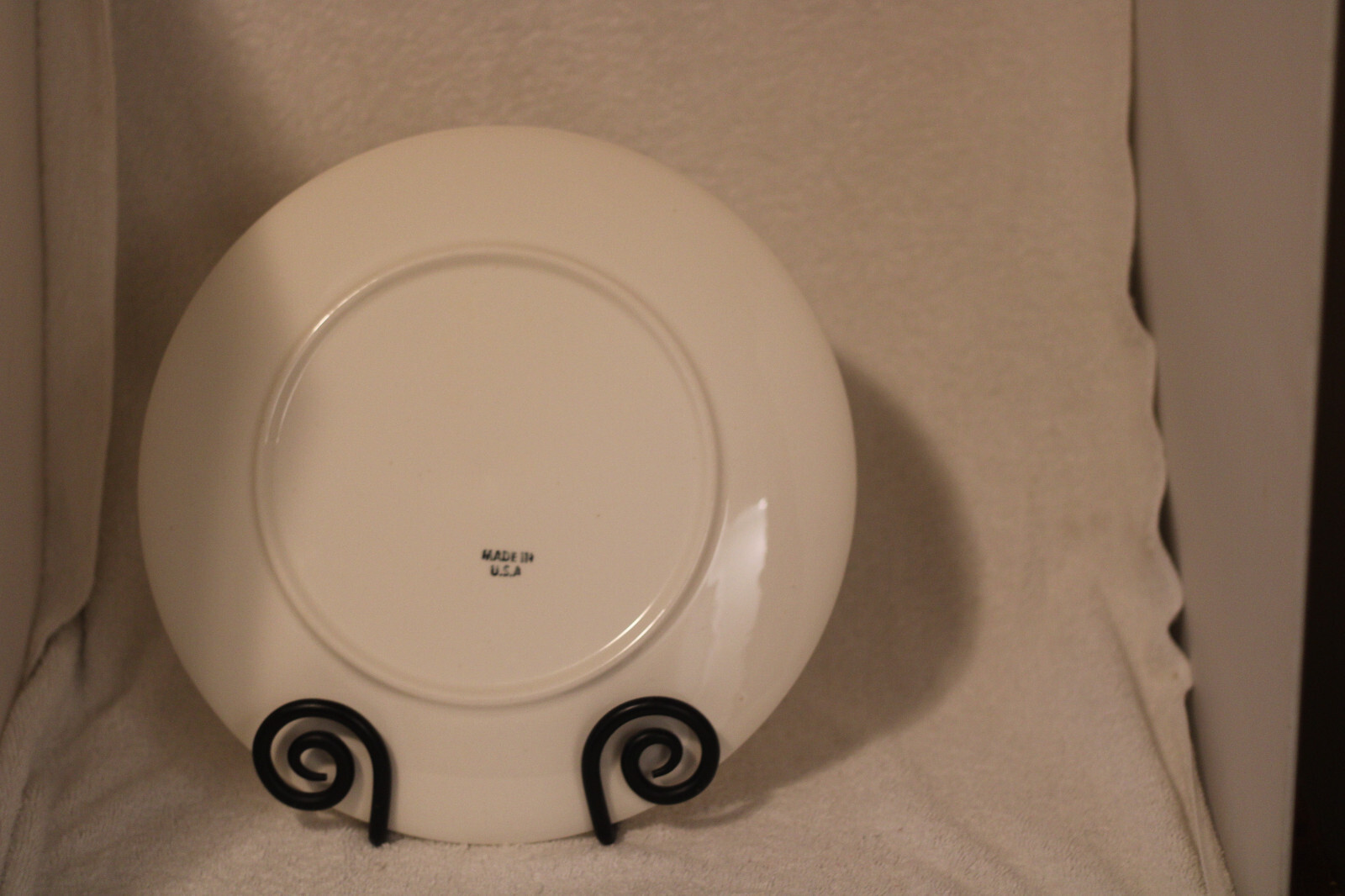 Round Yellow Rim , White, Ceramic Platter, 12 1/4 “, Made in USA, Pre Owned