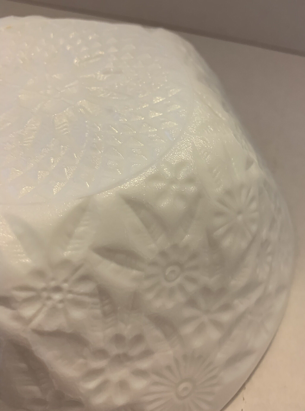 Vintage Indiana Glass Milk Glass Five Sided Bowl w/ Imprinted Daisies