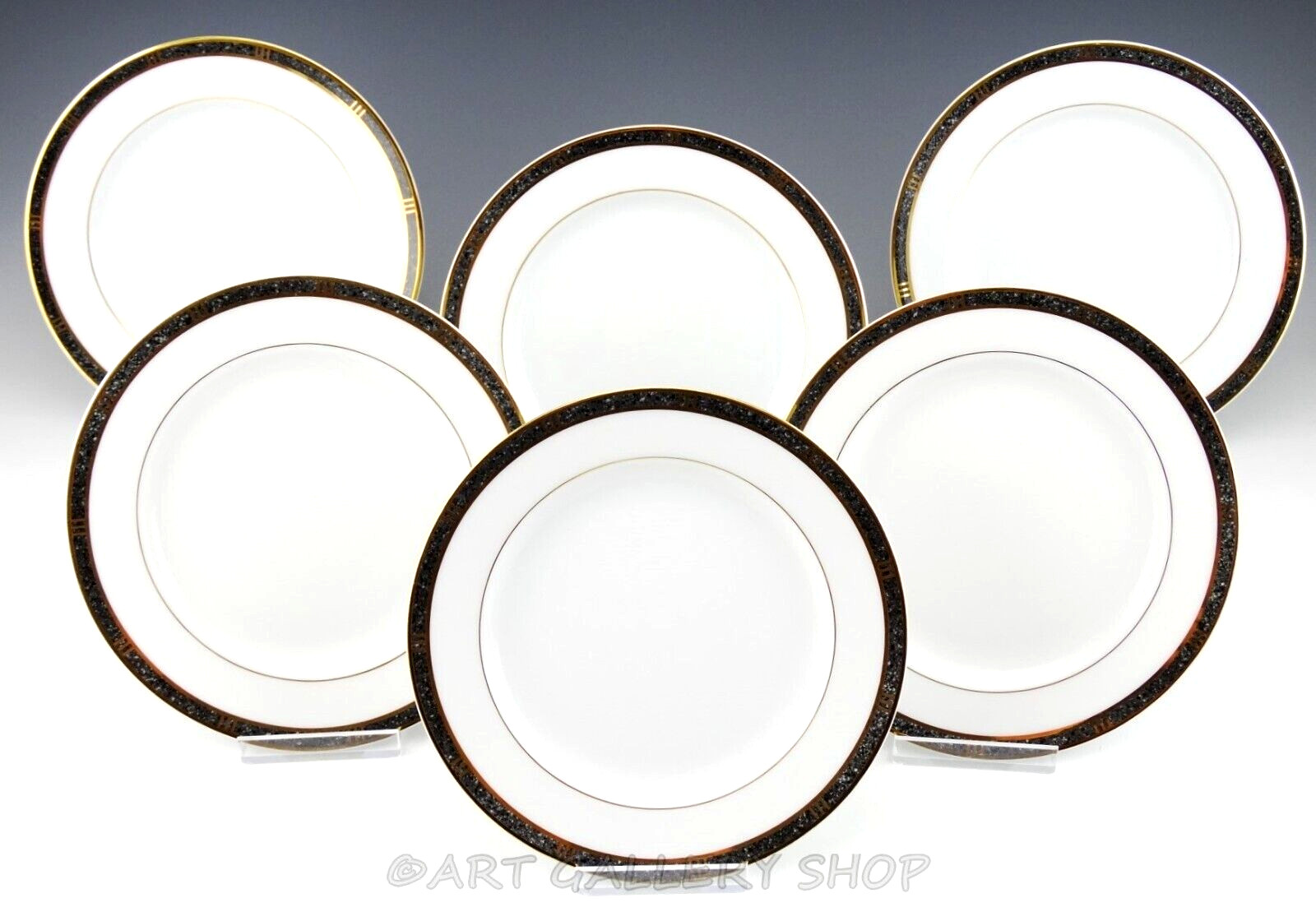 Bernardaud Limoges ANTINEA ANTHRACITE 6-1/2″ BREAD & BUTTER PLATES Set 6 Unused