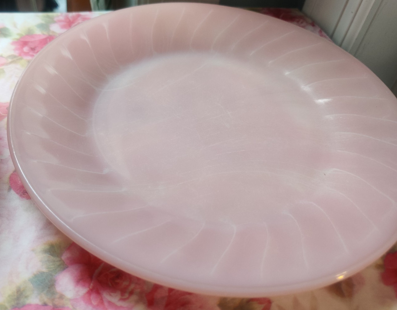 3 Fire-King Roseite Pink Swirl Milk Glass Anchor Hocking Salad Plate 7.75 in