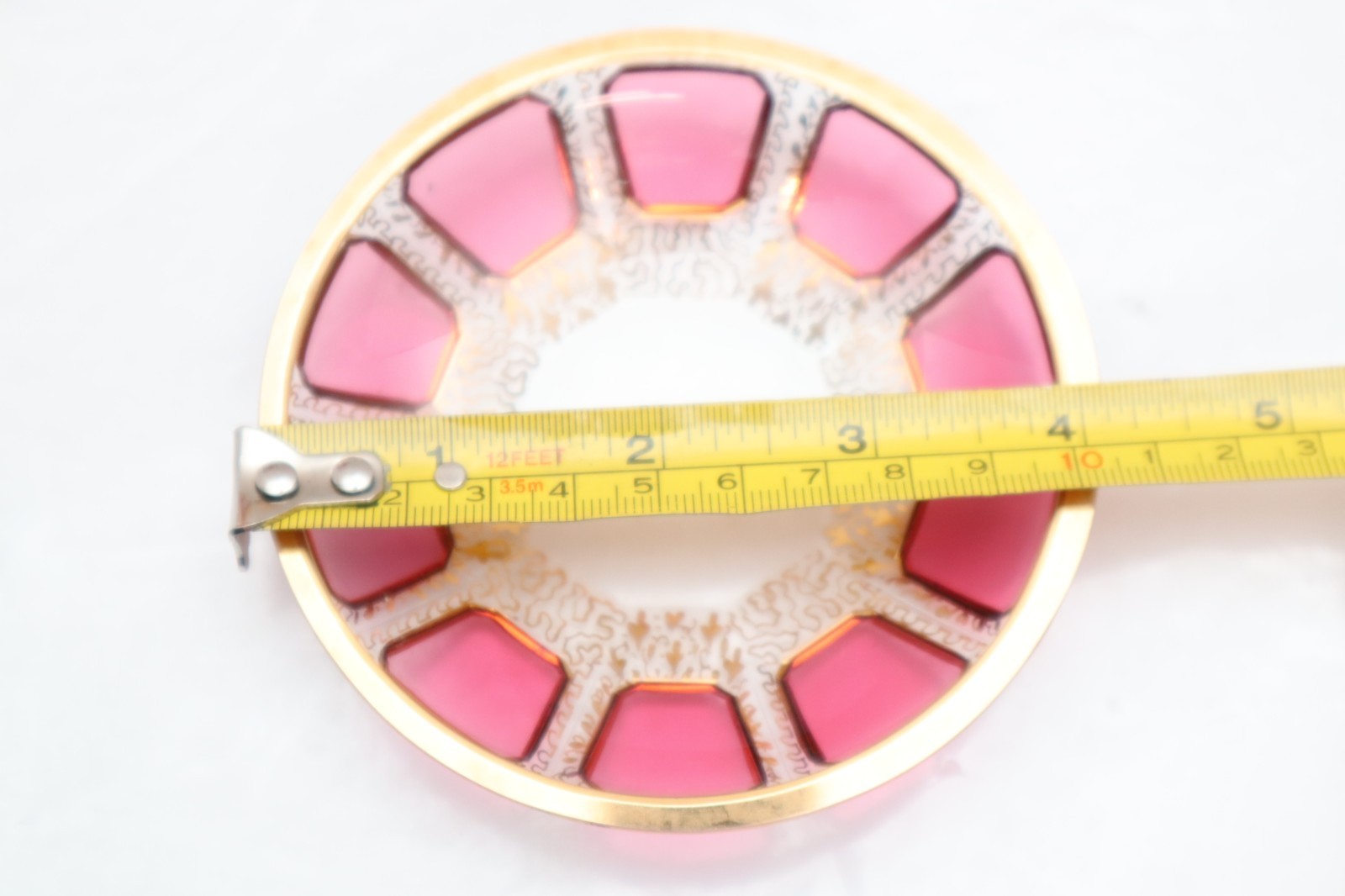 Moser Bohemian Cabochon Pink & Gold Floral Demitasse Espresso Tea Cup & Saucer