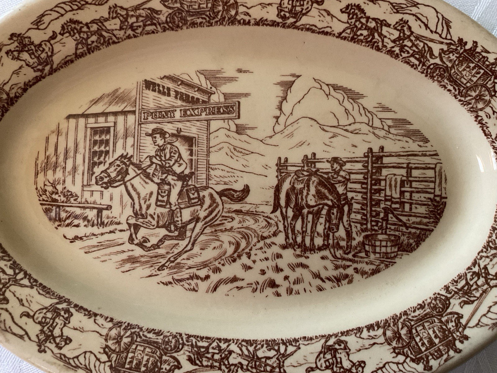 Vintage Tepco China Made In U.S.A. Western Traveler 9” Platter EUC
