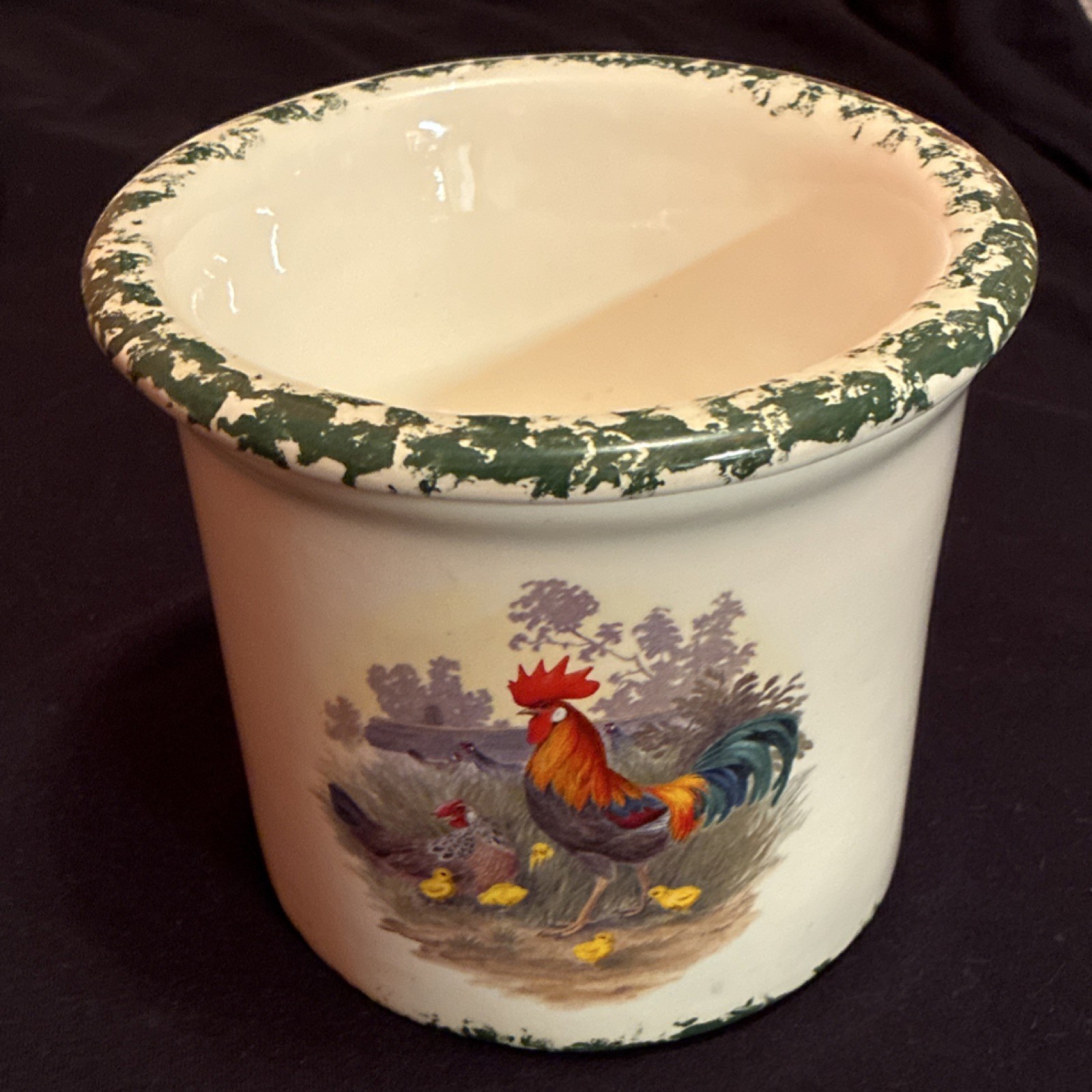 2-Piece Ceramic Round ice and Dip Bowl Set, White/Green Multicolor Rooster