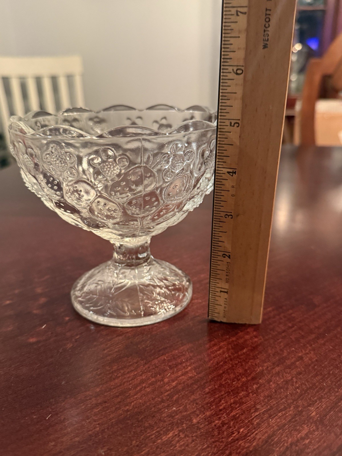 Vintage Clear Pressed Glass Strawberry Pattern Pedestal Or Compote Bowl