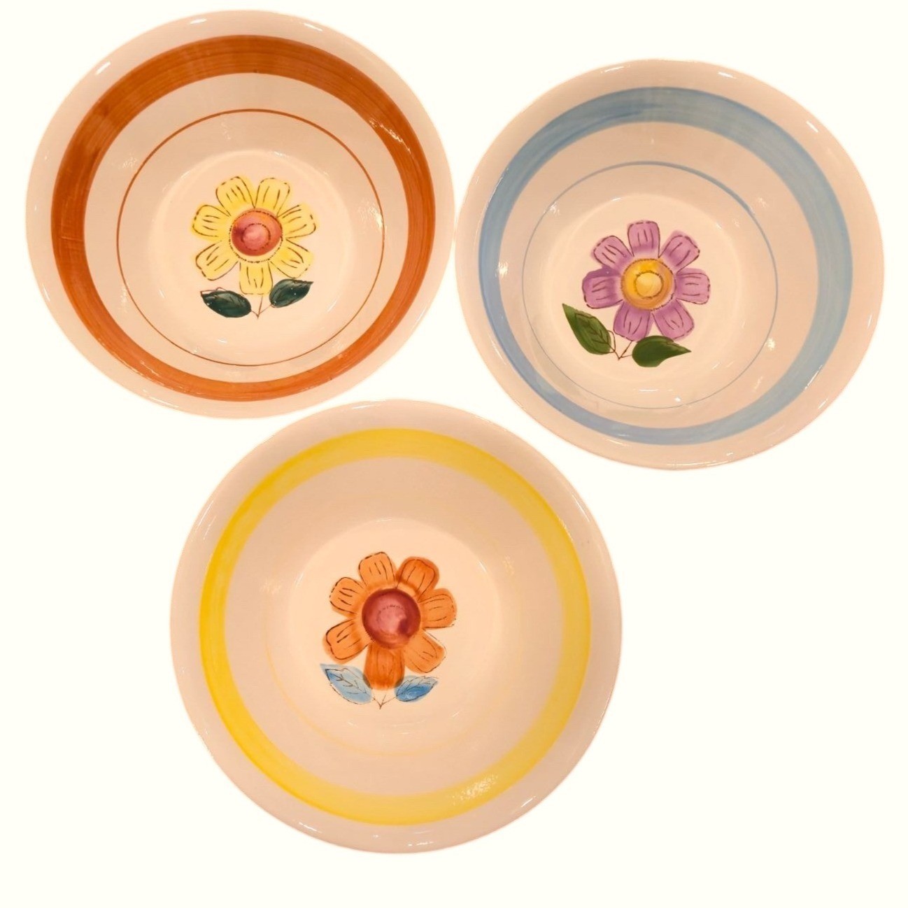 Vintage Floral serving Bowls Set of 3 Colorful Retro Cottage Kitchen Stoneware