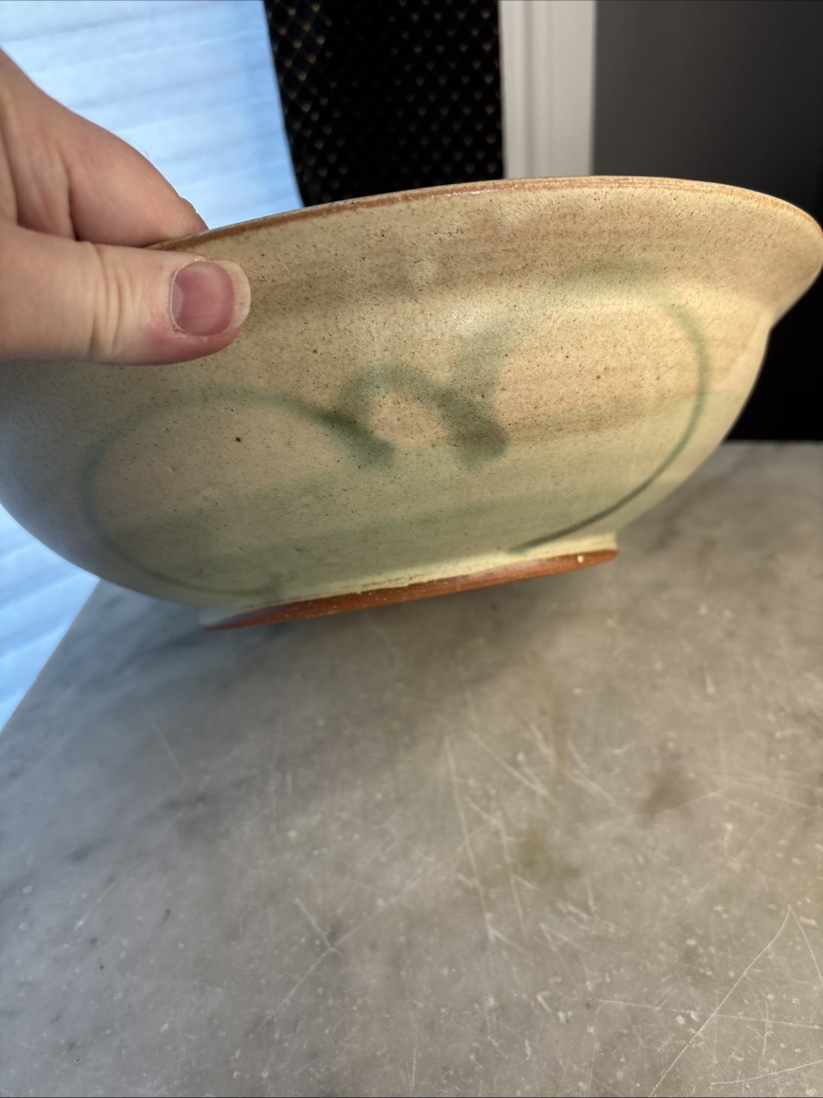 Whimsical Handmade Studio Pottery Bowl-Signed- Dragonfly Motif 11-7/8″ Dia.